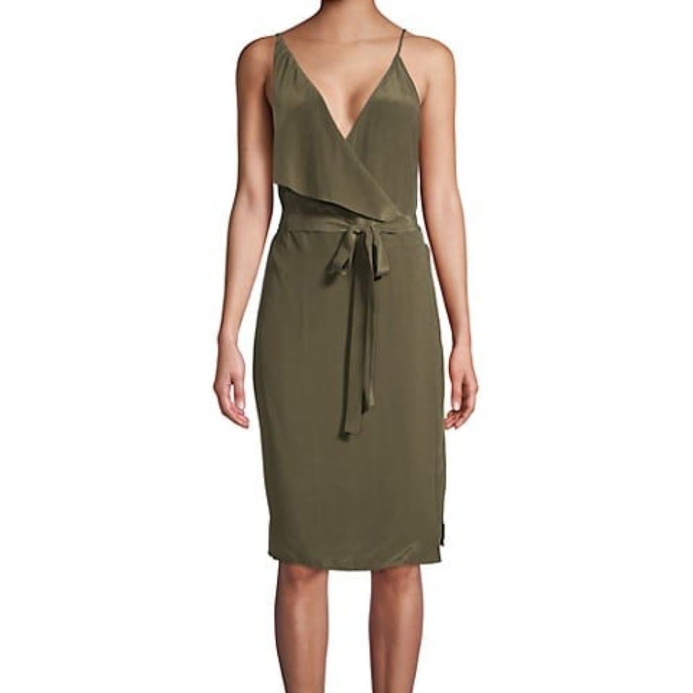 L'AGENCE Julieta Olive Silk Wrap Dress NWOT - Picture 2 of 6